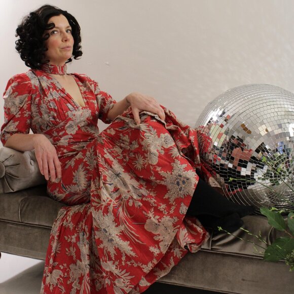 Red block print summer dress - Picture 3 of 5